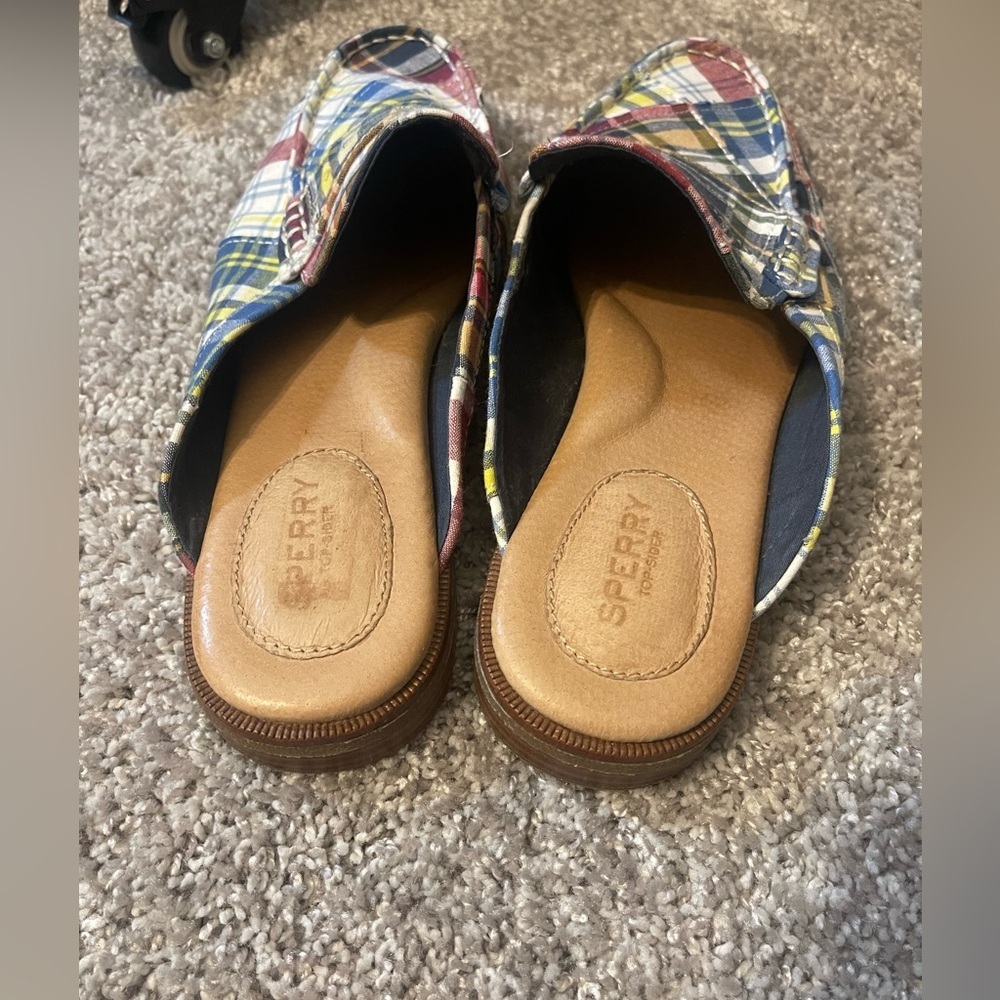 Sperry Seaport Fina mules in a multicolor madras plaid fabric - Picture 3 of 6